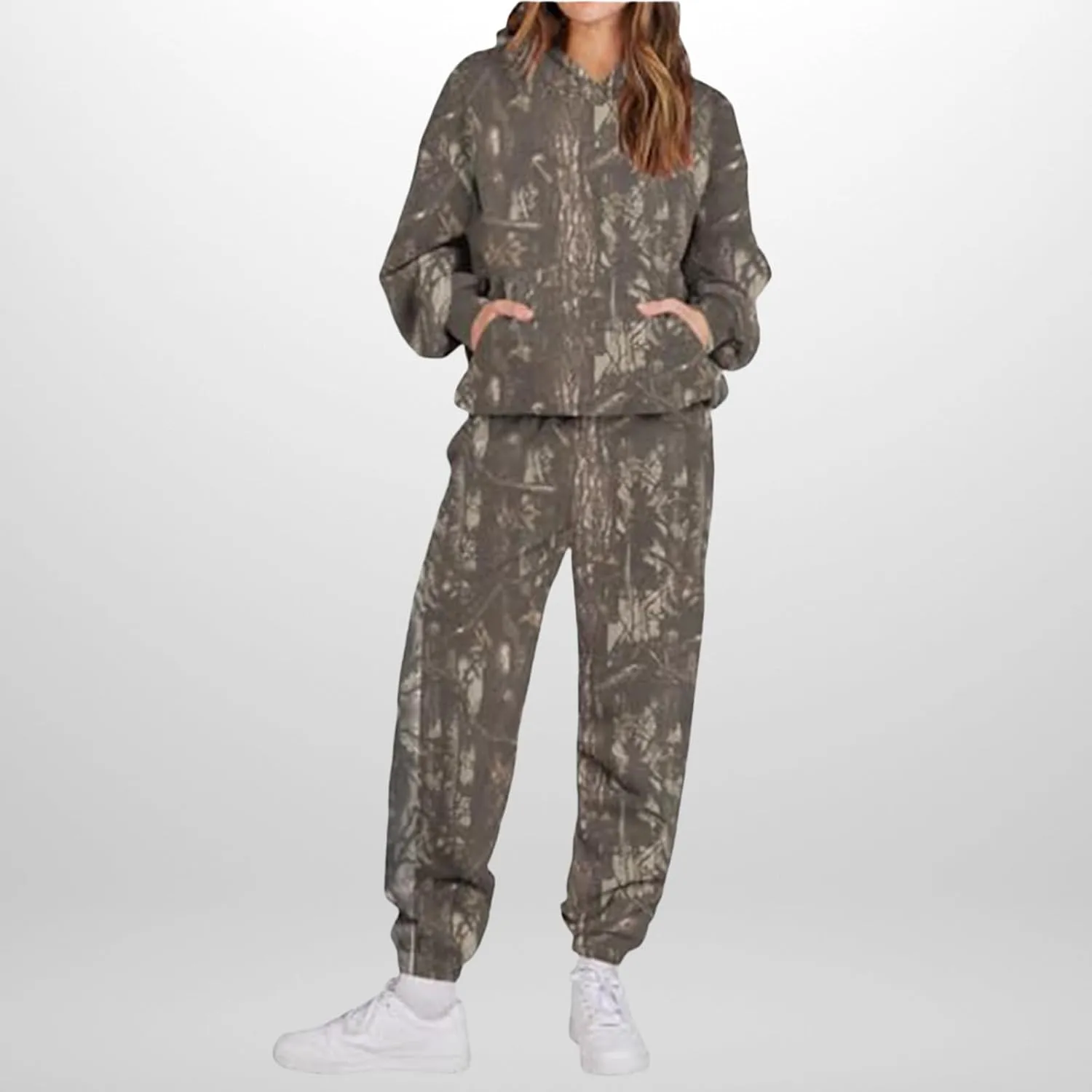 Camo Sweat Set for Women 2 Piece Hoodie Sets Maple Leaf Print Oversized Sweatshirt Sweatpants Fall Outfits