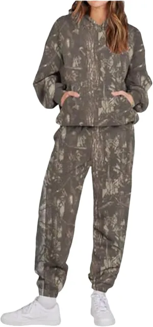 Camo Sweat Set for Women 2 Piece Hoodie Sets Maple Leaf Print Oversized Sweatshirt Sweatpants Fall Outfits
