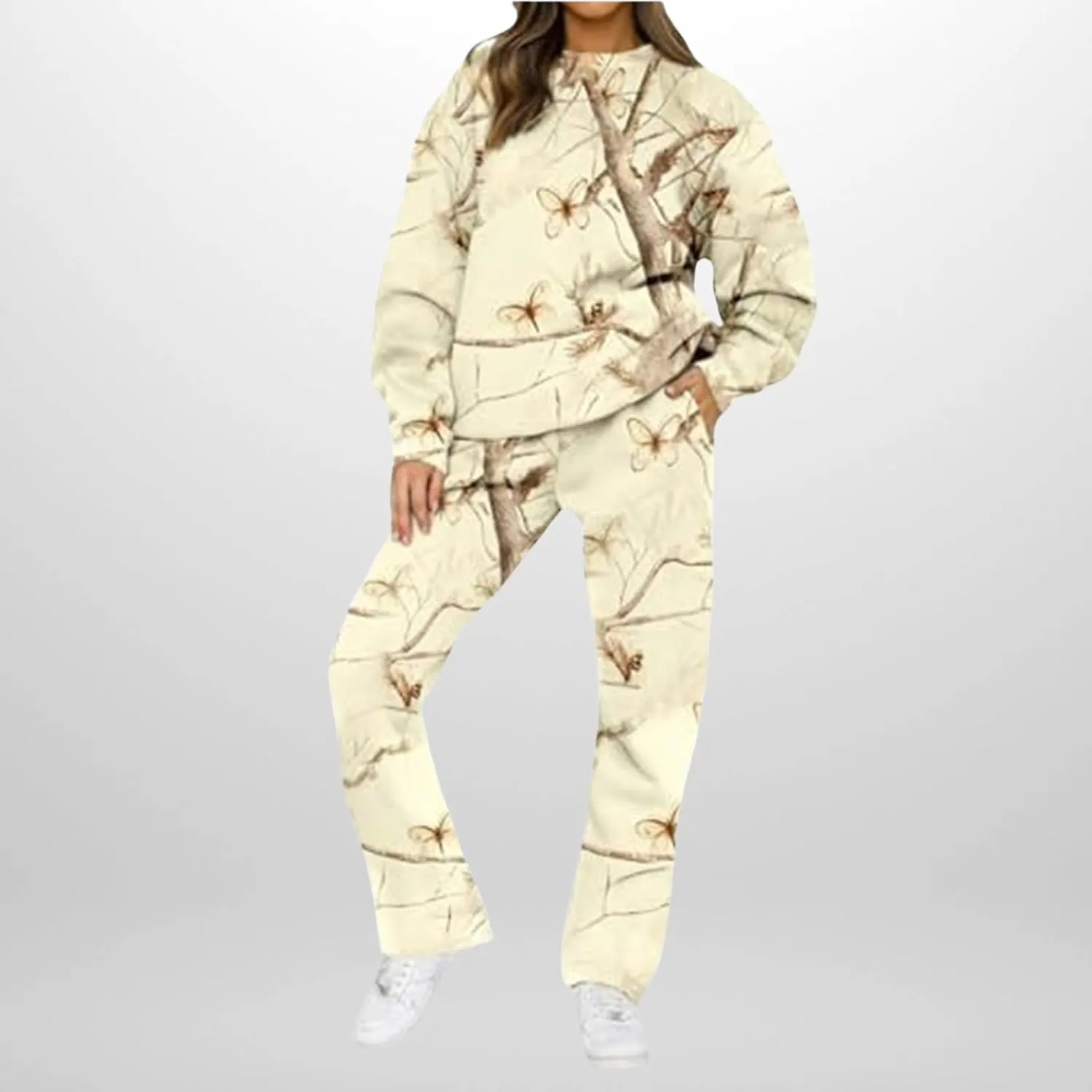 Camo Sweat Set for Women 2 Piece Hoodie Sets Maple Leaf Print Oversized Sweatshirt Sweatpants Fall Outfits