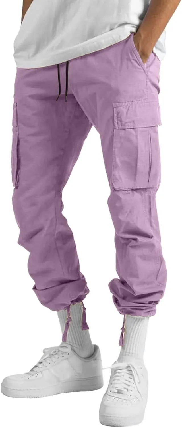 Cargo Pants for Men Elastic Waist Joggers Running Workout Gym Track Golf Pants Multi-Pocket Trousers