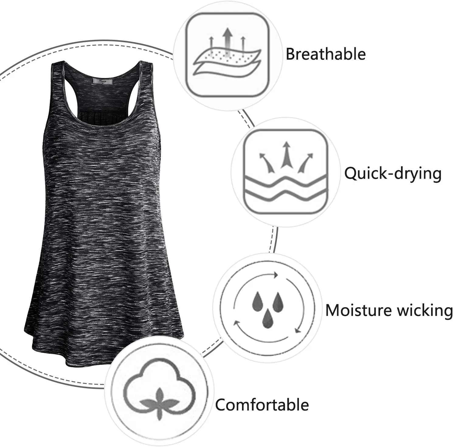 Cestyle Womens Sleeveless Scoop Neck Flowy Loose Fit Workout Shirts Racerback Long Tank Tops