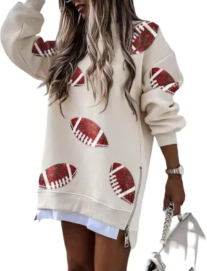 CHICME Womens Long Sleeve Zipper Slit Oversized Sweatshirt Casual Pullover Zipper Hoodies