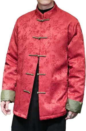 Chinese Style Autumn Winter Jackets Men Printed Retro Disc Buckle Thicken Warm Tang Suit Cotton Padded Coat