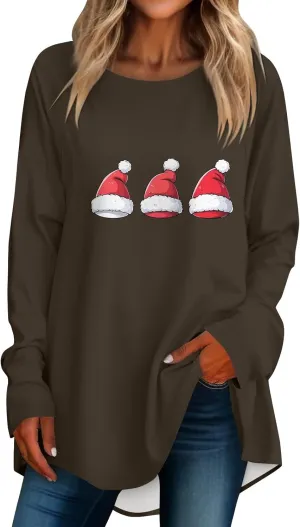 Christmas Sweatshirt for Women 2024 Funny Plus Size Print Sweatshirts Crewneck Long Sleeve Xmas Holiday Vacation Tops