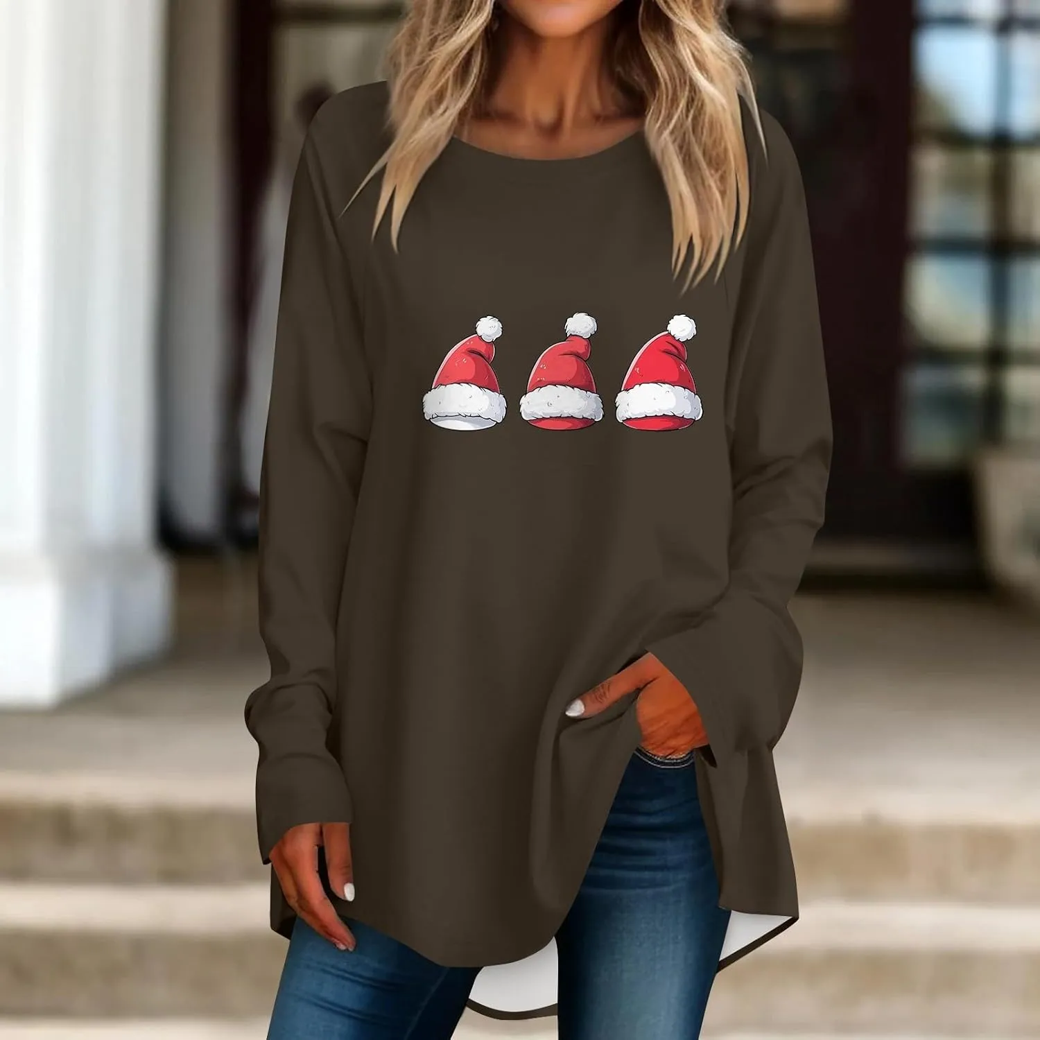 Christmas Sweatshirt for Women 2024 Funny Plus Size Print Sweatshirts Crewneck Long Sleeve Xmas Holiday Vacation Tops