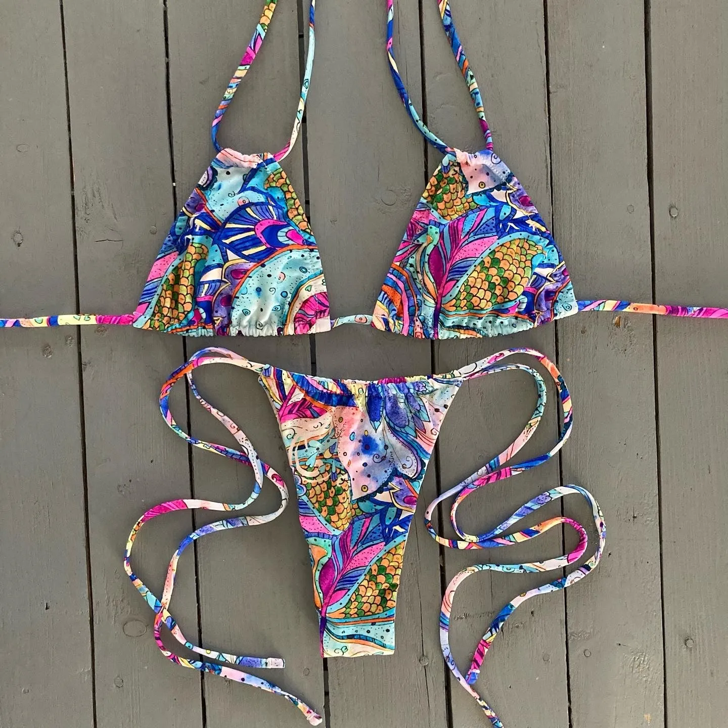 Cinched Thong w/Spaghetti Ties Bikini Bottom (color options)