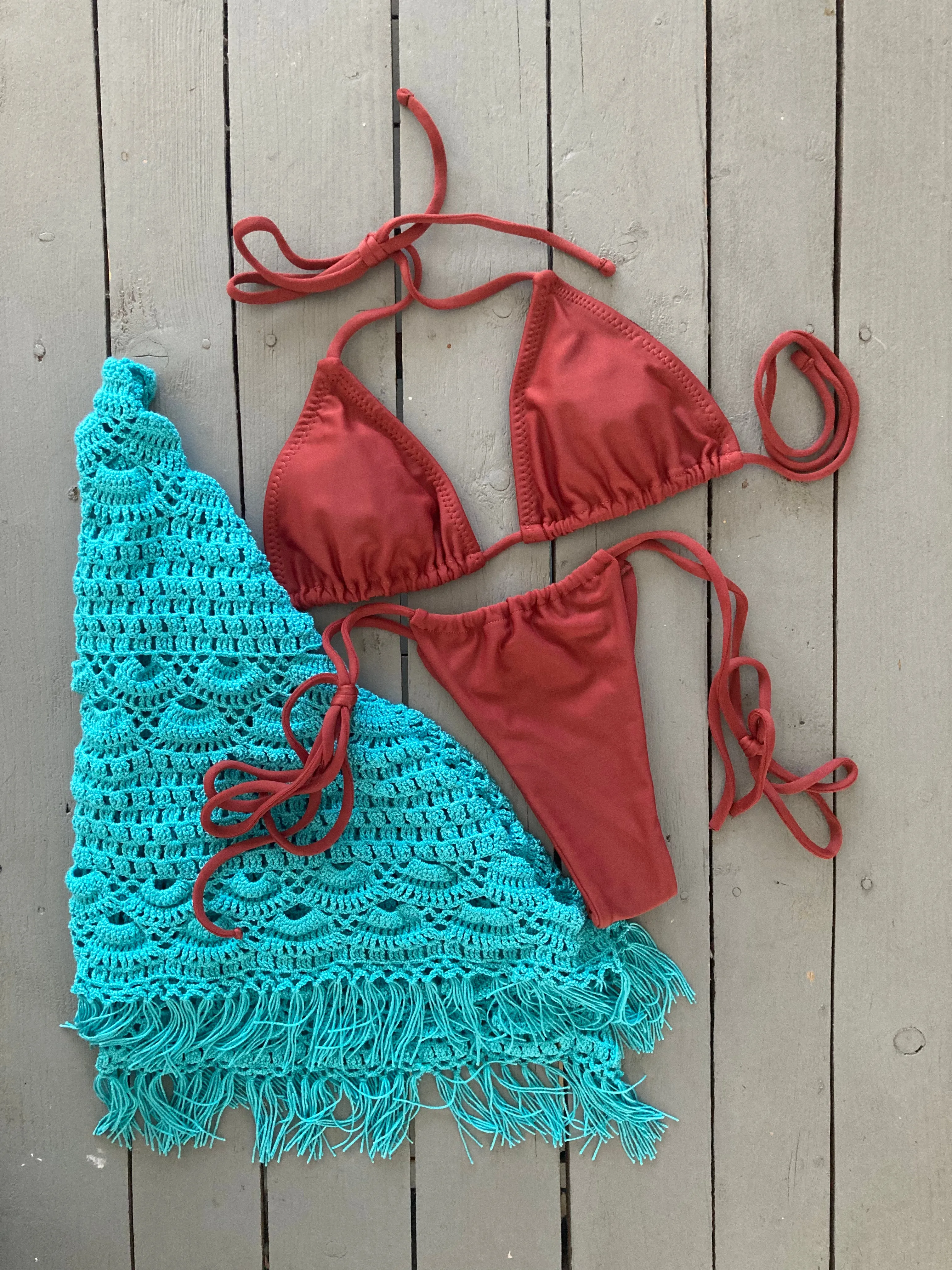 Cinched Thong w/Spaghetti Ties Bikini Bottom (color options)