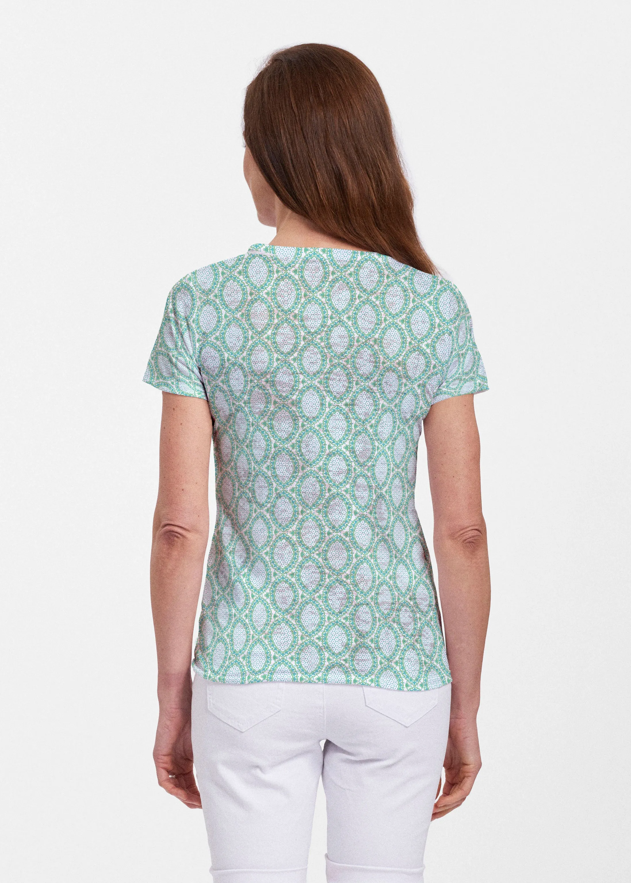 Coastal Lace Green (7686) ~ Sheer Short Sleeve Crew Shirt