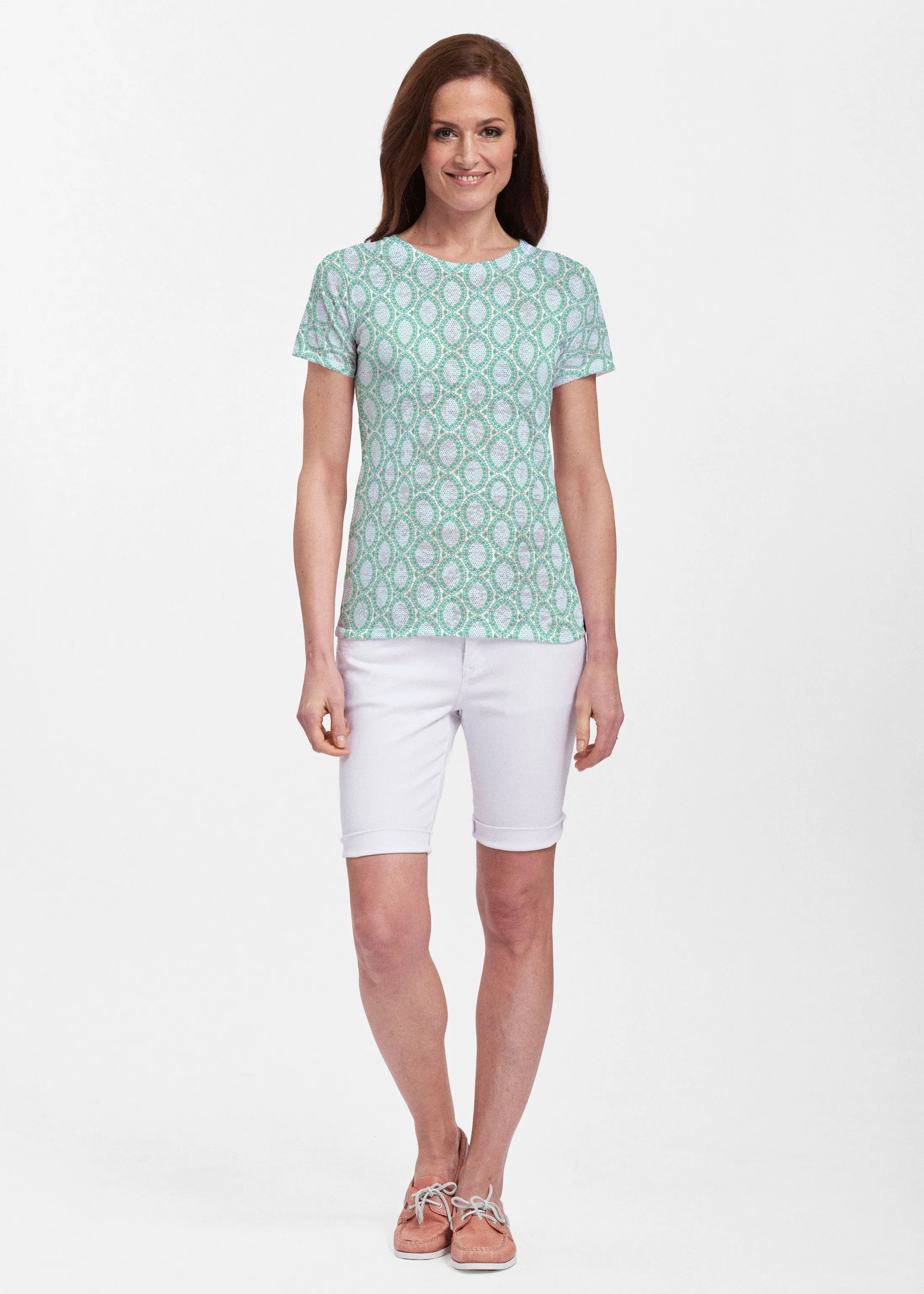 Coastal Lace Green (7686) ~ Sheer Short Sleeve Crew Shirt