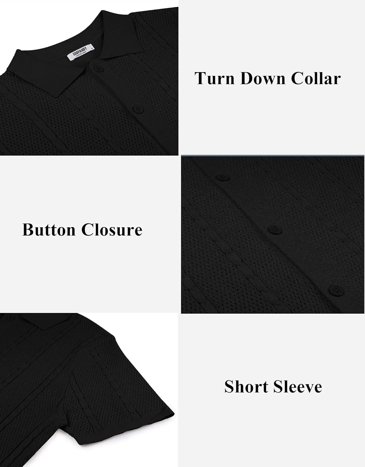 COOFANDY Mens Knit Button Down Shirts Casual Textured Polo Shirt Short Sleeve Vintage Summer Beach Tops