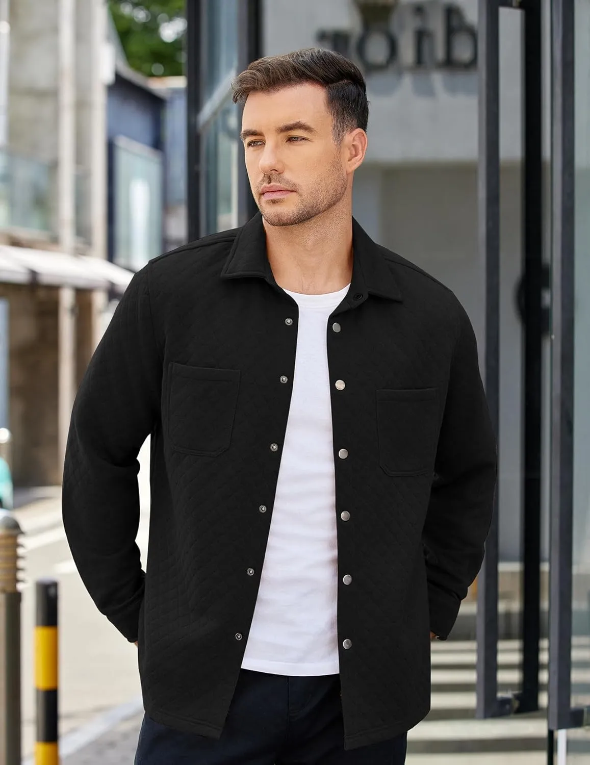 COOFANDY Mens Shacket Long Sleeve Shirt Jacket with Pockets Lightweight Quilted Overshirt
