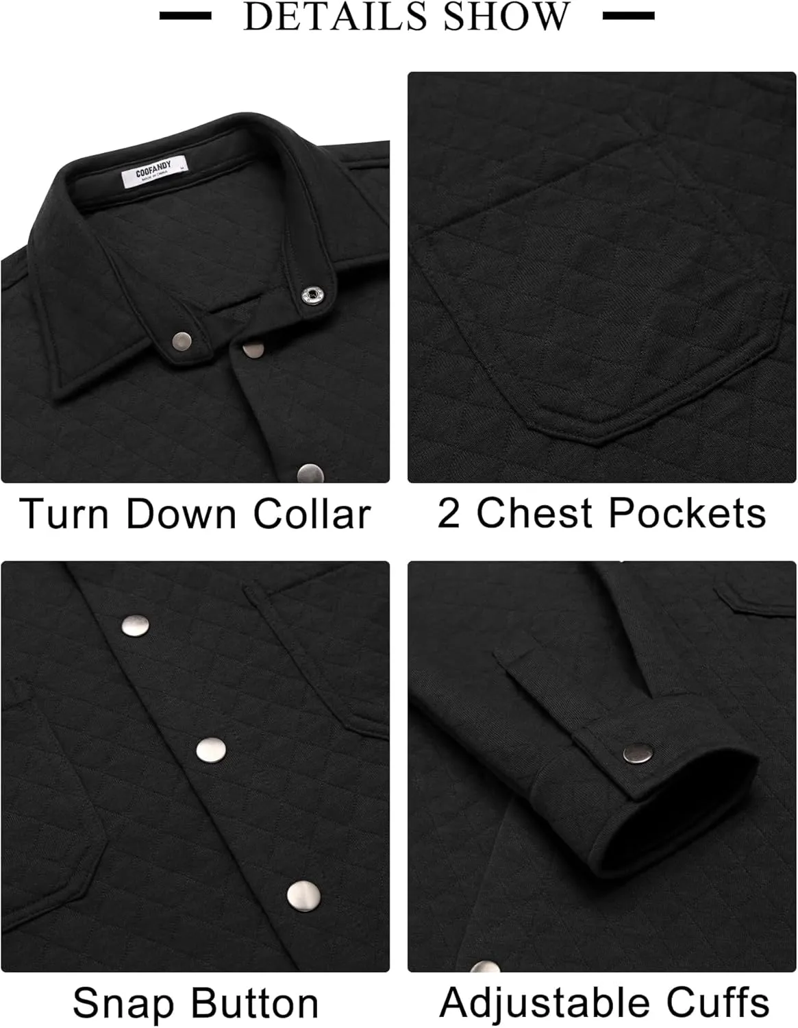 COOFANDY Mens Shacket Long Sleeve Shirt Jacket with Pockets Lightweight Quilted Overshirt