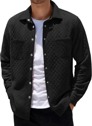 COOFANDY Mens Shacket Long Sleeve Shirt Jacket with Pockets Lightweight Quilted Overshirt
