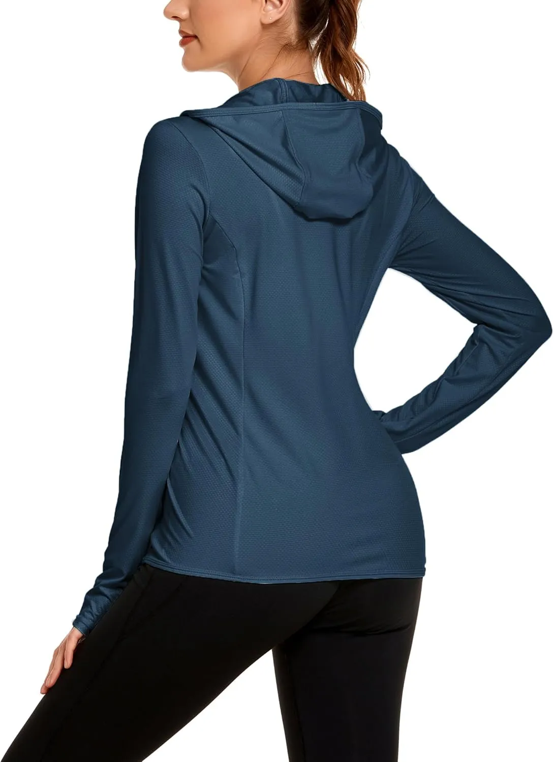 COOrun Women's UPF 50  Sun Protection Hoodie Jacket Lightweight Full Zip Running Jacket Athletic Jacket with Thumb Holes