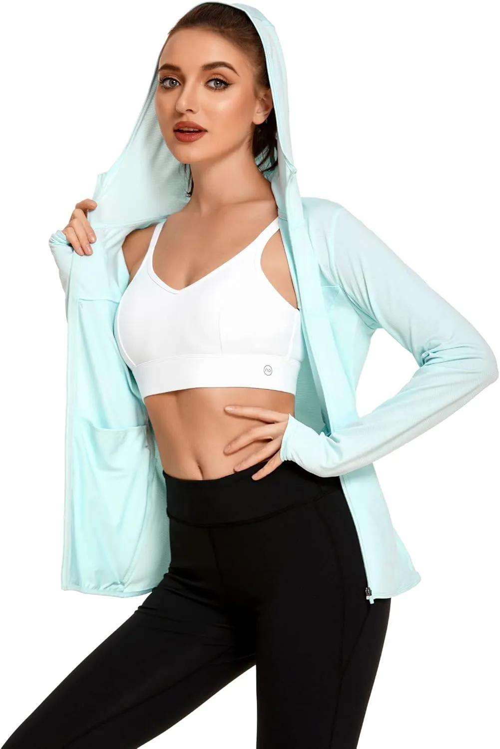 COOrun Women's UPF 50  Sun Protection Hoodie Jacket Lightweight Full Zip Running Jacket Athletic Jacket with Thumb Holes