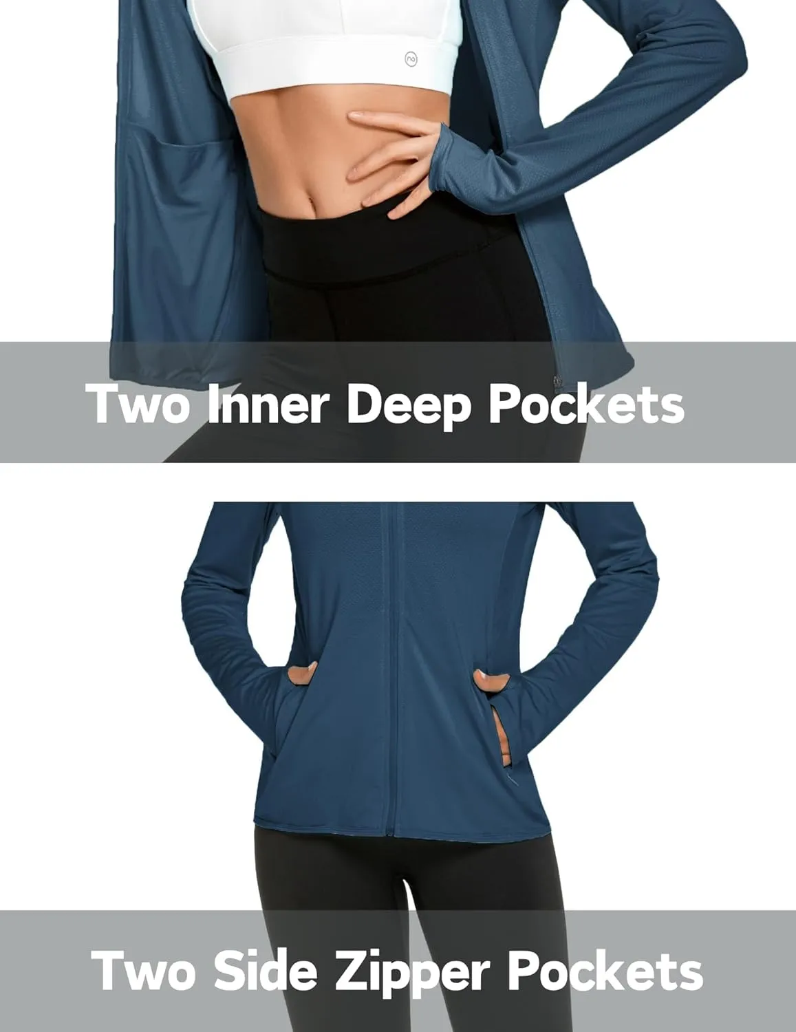 COOrun Women's UPF 50  Sun Protection Hoodie Jacket Lightweight Full Zip Running Jacket Athletic Jacket with Thumb Holes