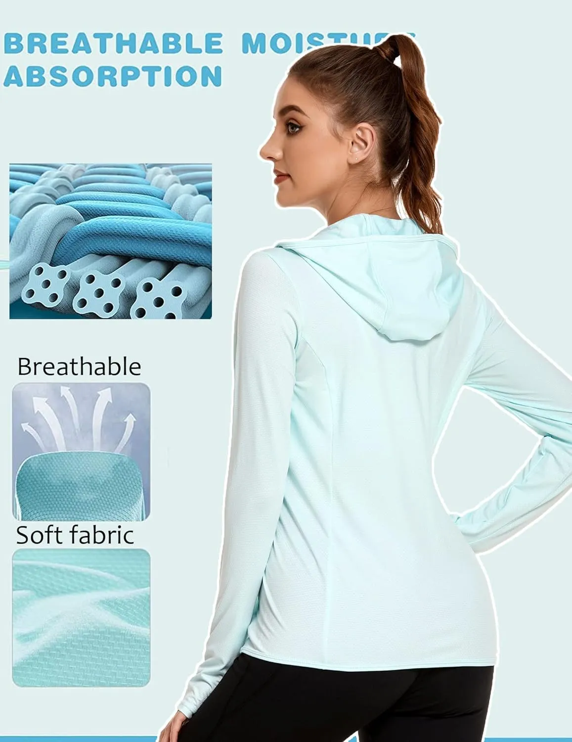 COOrun Women's UPF 50  Sun Protection Hoodie Jacket Lightweight Full Zip Running Jacket Athletic Jacket with Thumb Holes