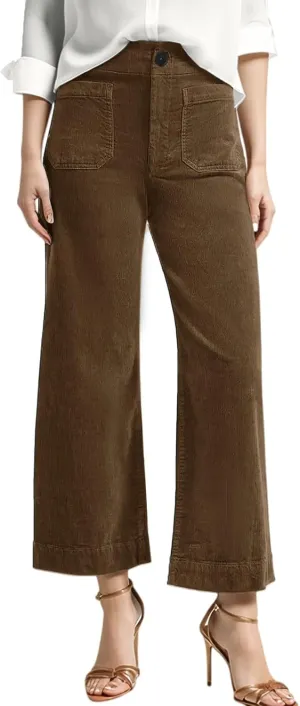 Corduroy Pants Women Elastic Waist Business Casual Pants Bell Bottoms for Women Wide Leg Trousers Flare Pants