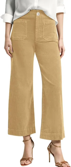 Corduroy Pants Women Elastic Waist Business Casual Pants Bell Bottoms for Women Wide Leg Trousers Flare Pants