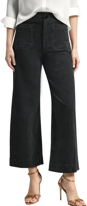 Corduroy Pants Women Elastic Waist Business Casual Pants Bell Bottoms for Women Wide Leg Trousers Flare Pants