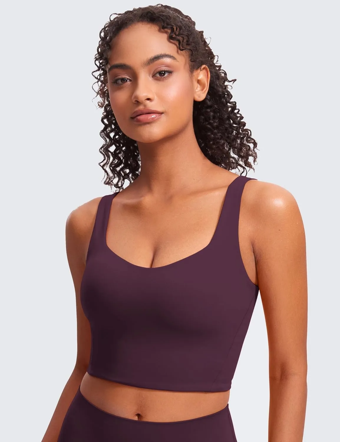 CRZ YOGA Softness Mold Butterluxe Longline Sports Bras for Women - Molded Cup V Neck Yoga Clothes Workout Crop Tank Top
