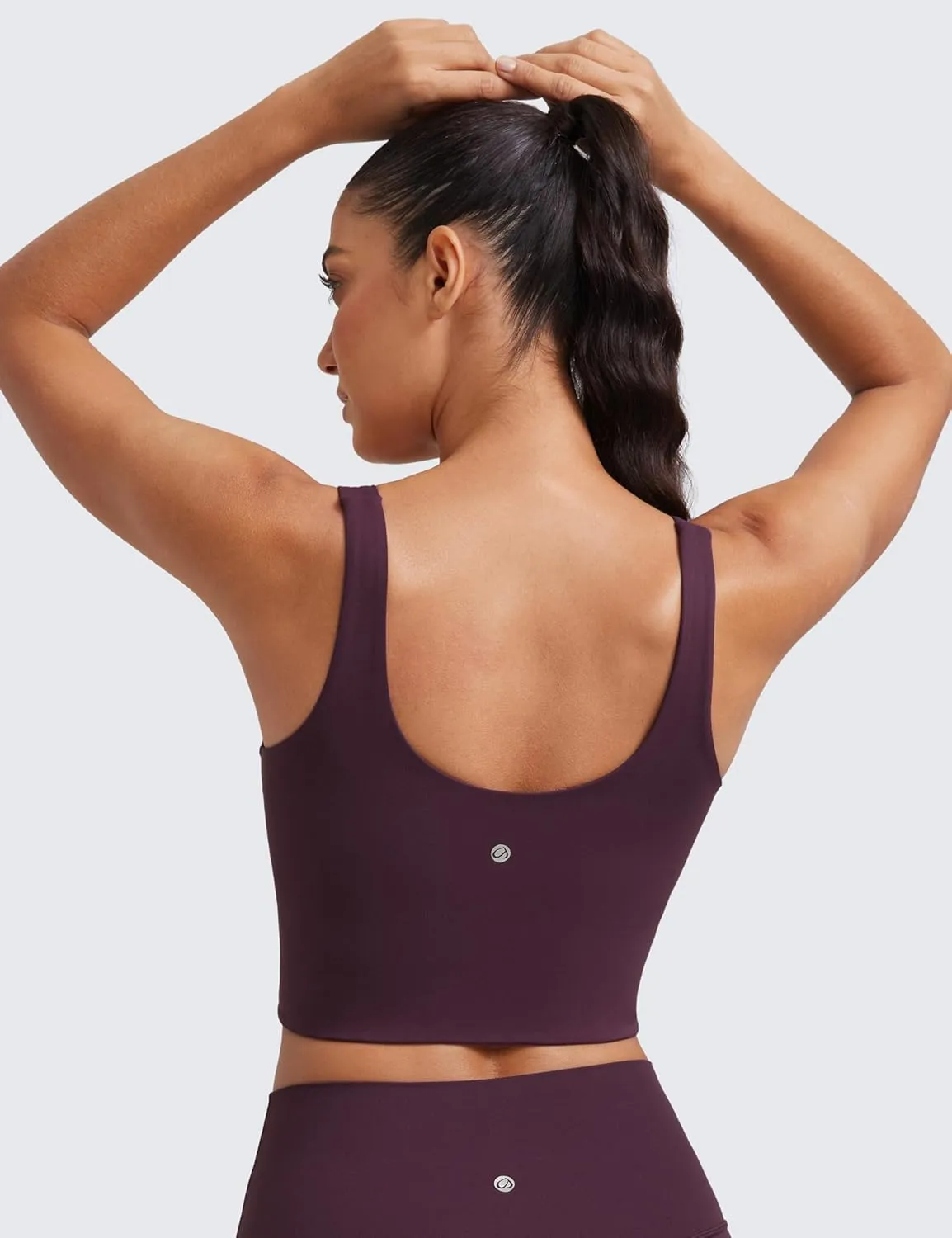 CRZ YOGA Softness Mold Butterluxe Longline Sports Bras for Women - Molded Cup V Neck Yoga Clothes Workout Crop Tank Top