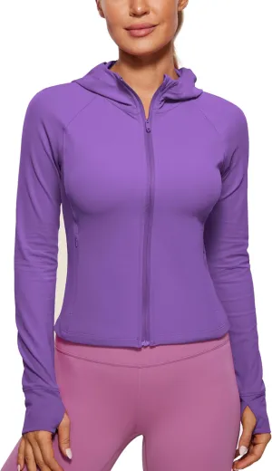 CRZ YOGA Womens Butterluxe Full Zip Workout Hoodie Jackets Slim Fit Hooded Athletic Yoga Lightweight Jacket with Thumb Holes