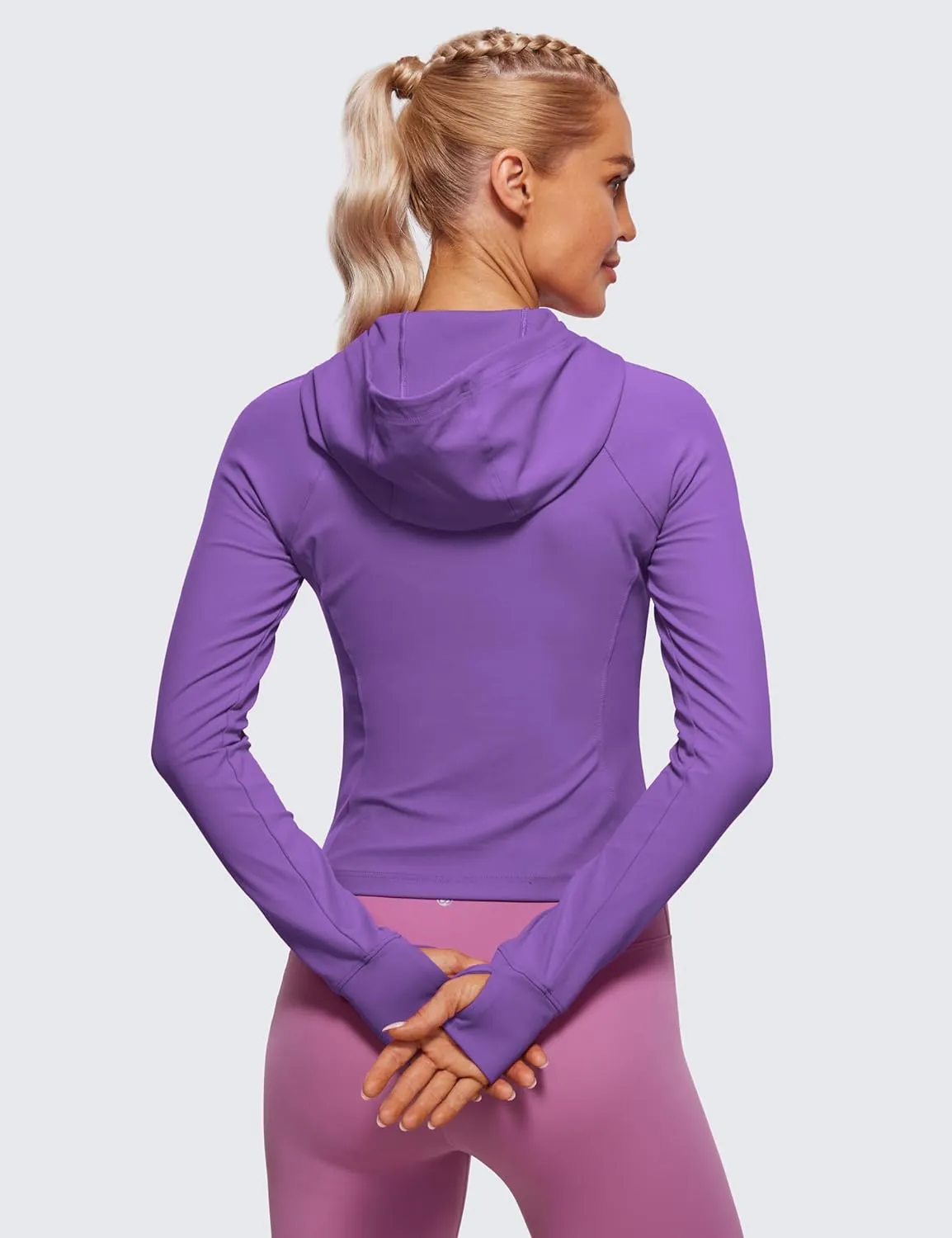 CRZ YOGA Womens Butterluxe Full Zip Workout Hoodie Jackets Slim Fit Hooded Athletic Yoga Lightweight Jacket with Thumb Holes