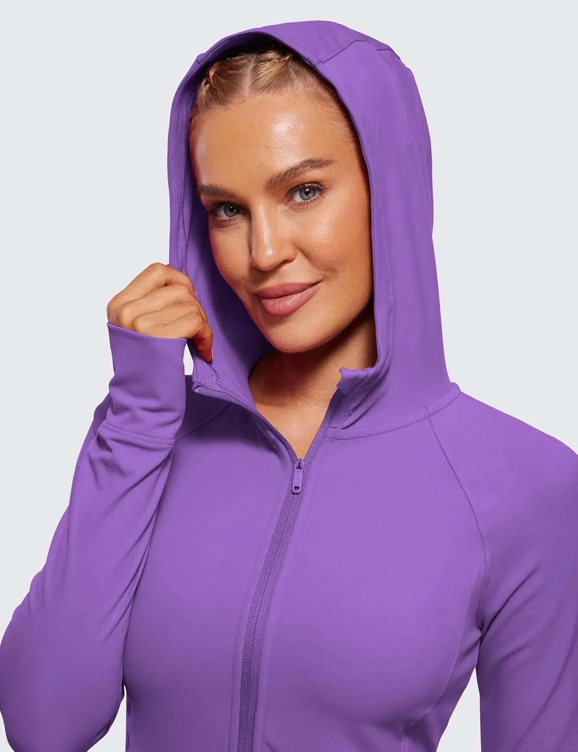CRZ YOGA Womens Butterluxe Full Zip Workout Hoodie Jackets Slim Fit Hooded Athletic Yoga Lightweight Jacket with Thumb Holes