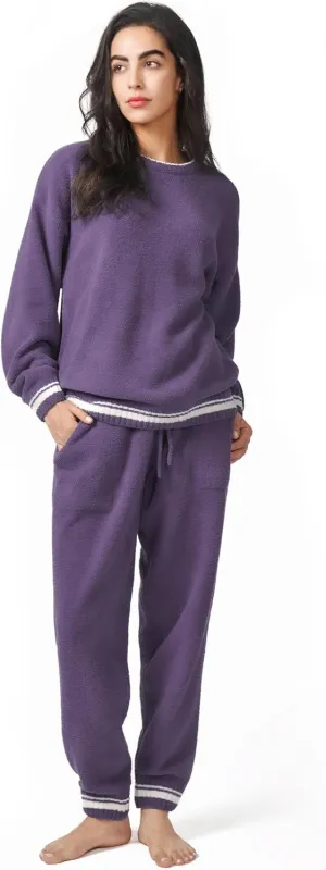 DAVID ARCHY Fleece Pajamas Women Fuzzy Warm Pjs Winter Soft Comfy Lounge Sets Long Sleeve Tops and Pants Sleepwear