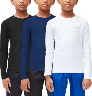 DEVOPS Youth Boys 2 or 3 Pack Compression Athletic Performance Baselayer Long Sleeve Shirts