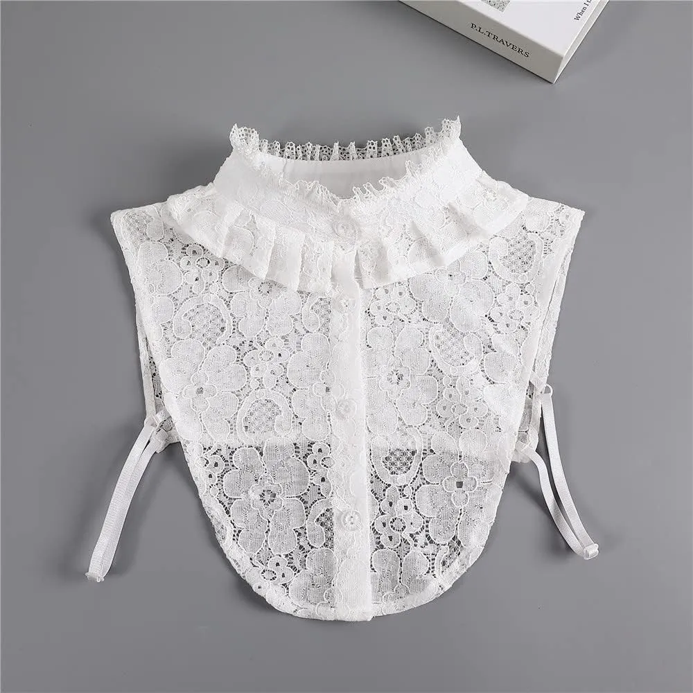 DNLKWGO Lace Half Top Mock Blouse with False Peter Pan Collar for Women & Girls