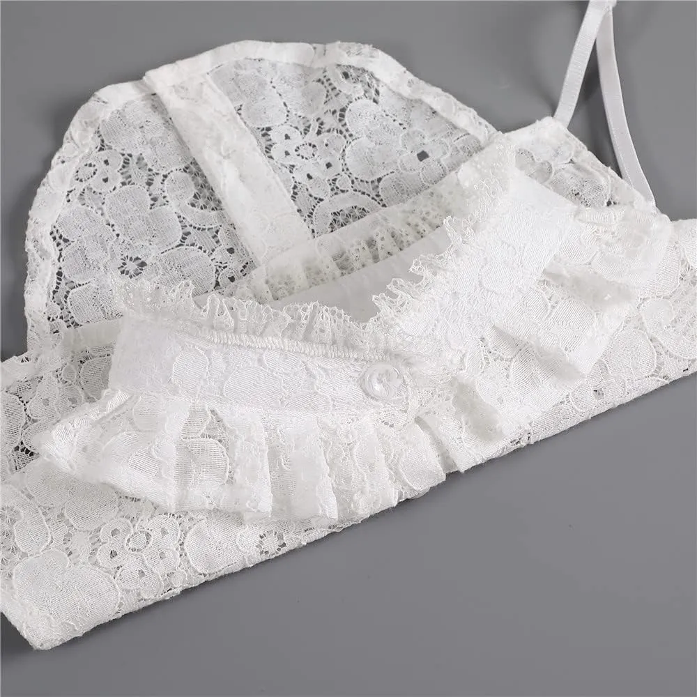 DNLKWGO Lace Half Top Mock Blouse with False Peter Pan Collar for Women & Girls