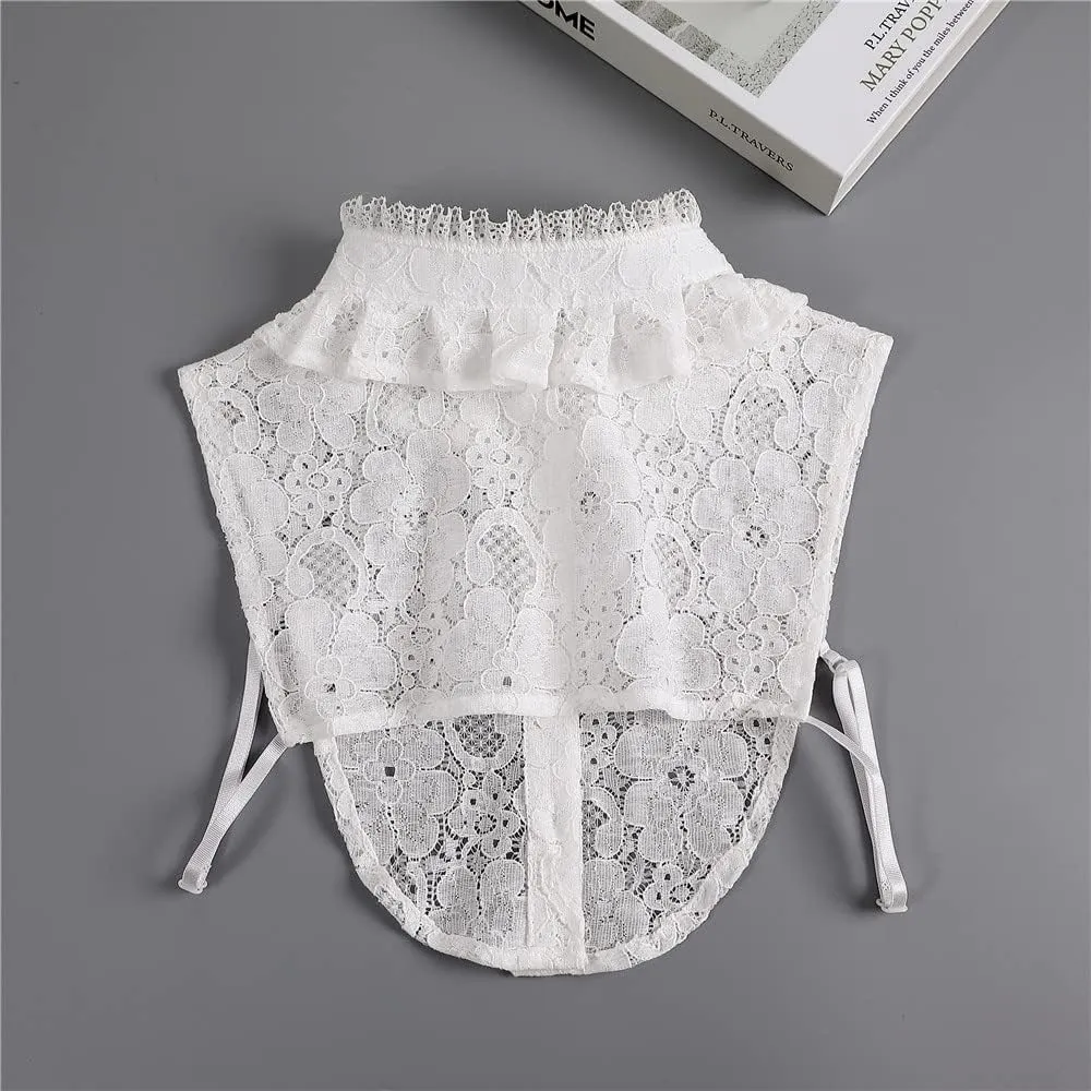 DNLKWGO Lace Half Top Mock Blouse with False Peter Pan Collar for Women & Girls