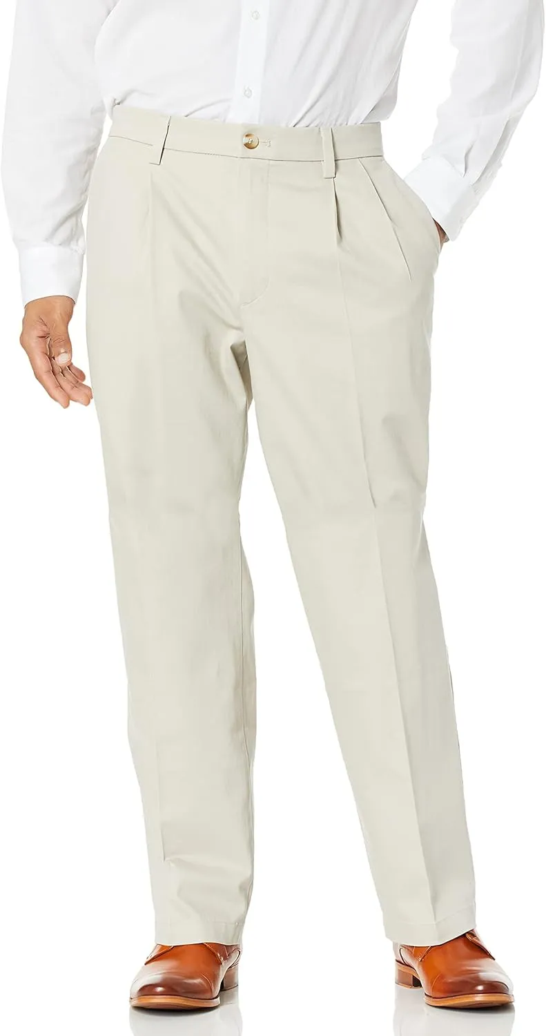 Dockers Men's Relaxed Fit Signature Khaki Lux Cotton Stretch Pants-Pleated, Cloud, 40W x 30L