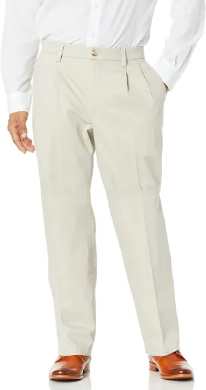 Dockers Men's Relaxed Fit Signature Khaki Lux Cotton Stretch Pants-Pleated, Cloud, 40W x 30L