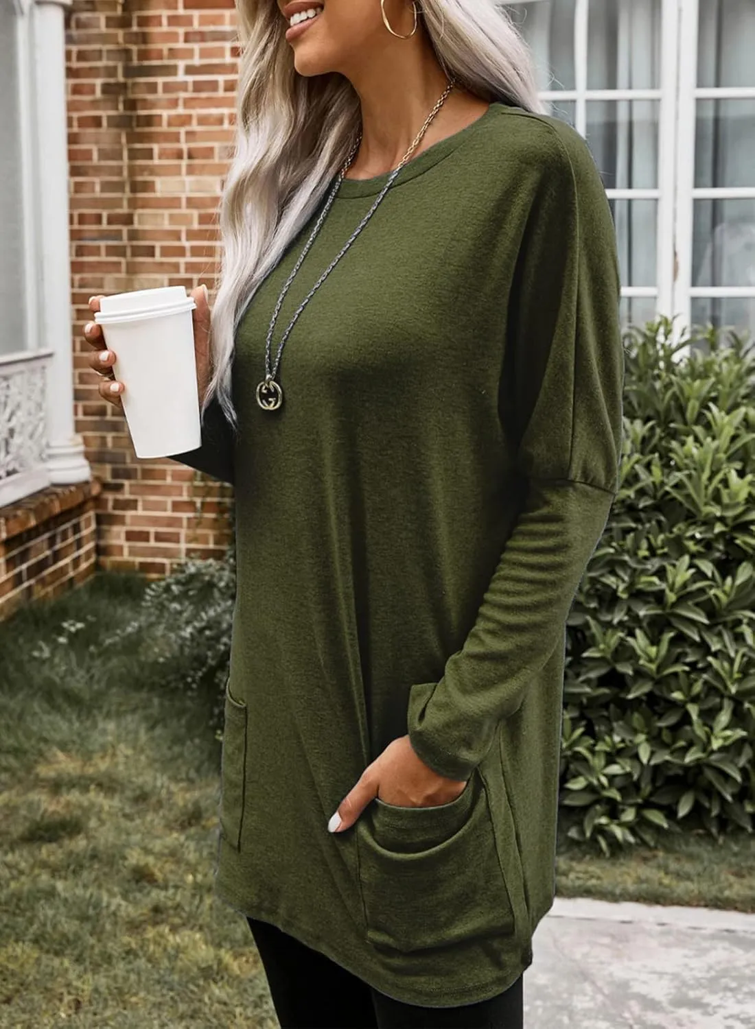 Dokotoo Womens 2025 Spring Outfits Casual Long Sleeve Shirts Lightweight Sweatshirts Fashion Tunic Tops with Pockets