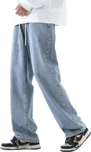 DOSLAVIDA Men's Regular Fit Straight Leg Jeans Casual Drawstring Elastic Waist Denim Pants Lightweight Carpenter Jean