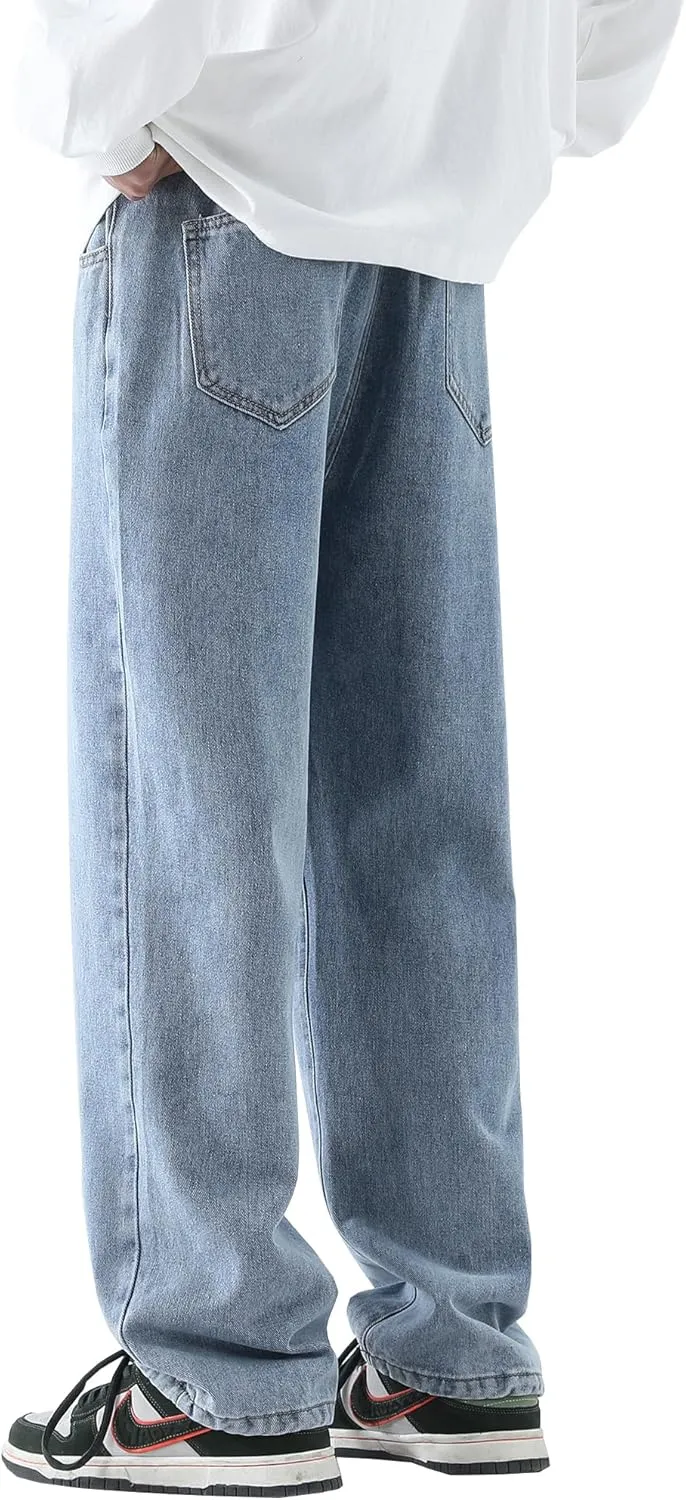 DOSLAVIDA Men's Regular Fit Straight Leg Jeans Casual Drawstring Elastic Waist Denim Pants Lightweight Carpenter Jean