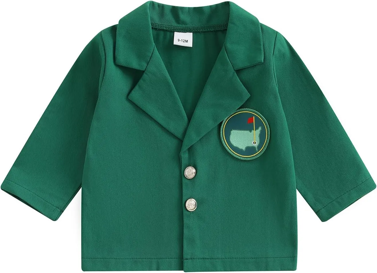 Eadrioss Golf Jacket for Baby Boy Girl First Birthday Outfit Lapel Button Down Green Blazer Coat 1st 2nd Bithday Outfit Gift