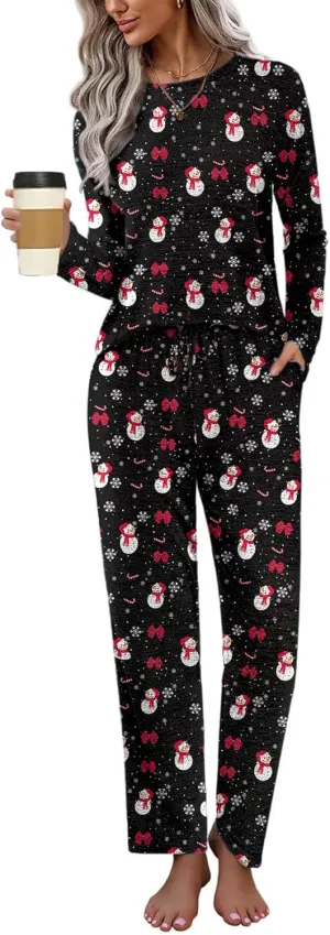 Ekouaer Pajama Set Womens Long Sleeve Sleepwear Pullover Top and Pants Cozy Loungewear Soft Pjs Lounge Set with Pockets S-XXL