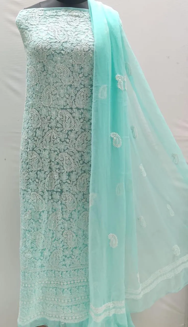 Elegant Light teal blue Enchanting Chikankari Symphony Suits