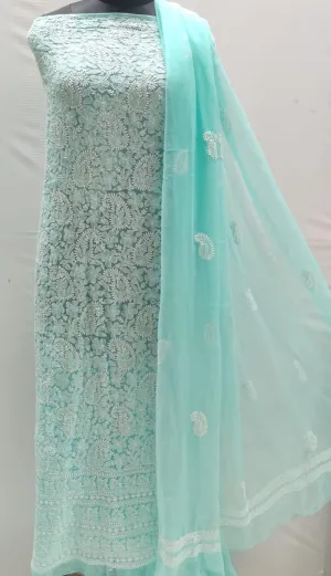 Elegant Light teal blue Enchanting Chikankari Symphony Suits
