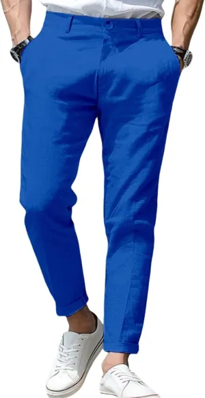 evzosrz Men's Slim-Fit Chino Jogger Pant, Cotton Linen Straight Trousers Casual Flat Front Design Comfortable Pants for Men