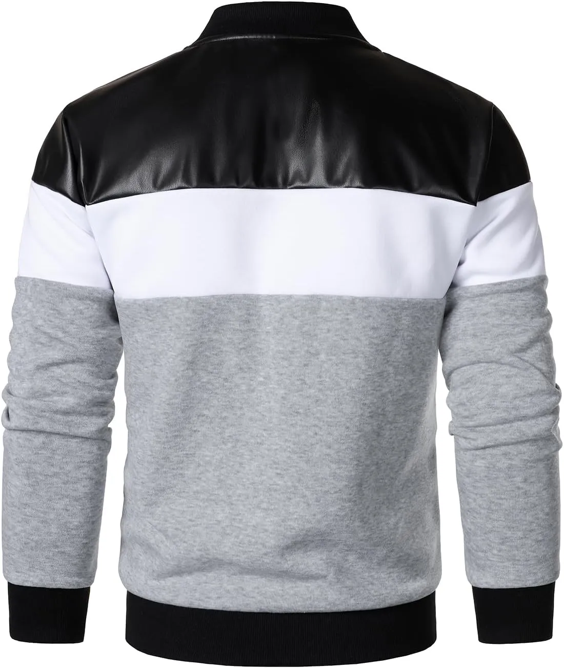 FANARCHER Mens Lightweight Bomber Jacket Casual Zipper Coat Color Block with Faux Leather Varsity Jacket