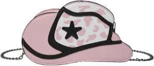 Fancy Stylish Cowboy Hat Shaped Crossbody Bag for Women, PU Leather Cow Print Pattern Cozy Western Chain Hobo Shoulder Purse