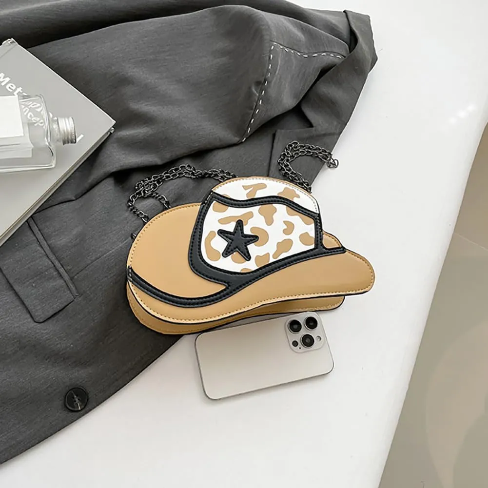 Fancy Stylish Cowboy Hat Shaped Crossbody Bag for Women, PU Leather Cow Print Pattern Cozy Western Chain Hobo Shoulder Purse