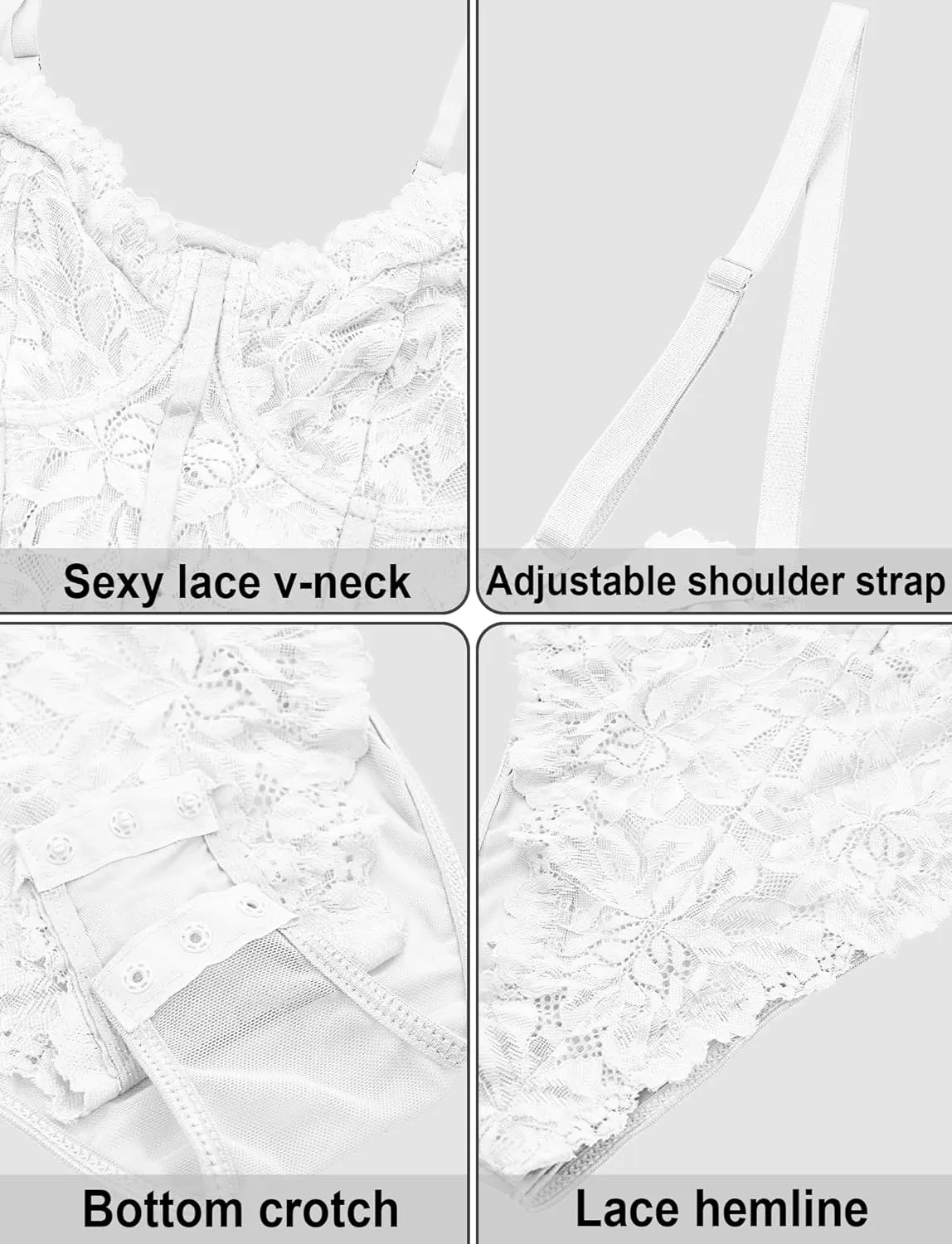 FEOYA Floral Lace Camisole Bodysuit for Women Mesh Sheer Corset Tops Slim Fit V Neck Cami Lingerie