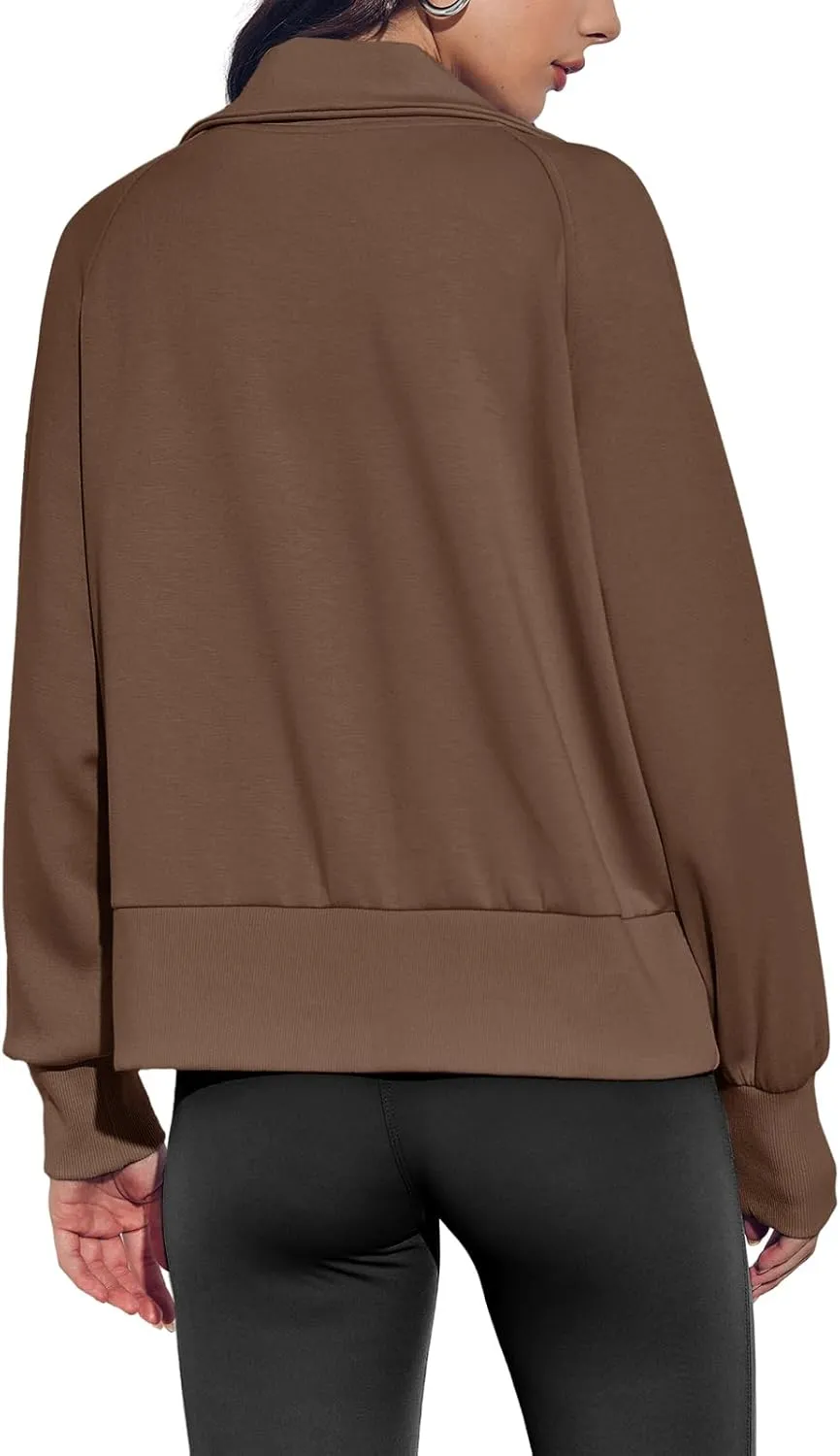 Fisoew Women's Zip up Sweatshirt Collared Neck Long Sleeve Loose Casual Lightweight Jacket with Pockets