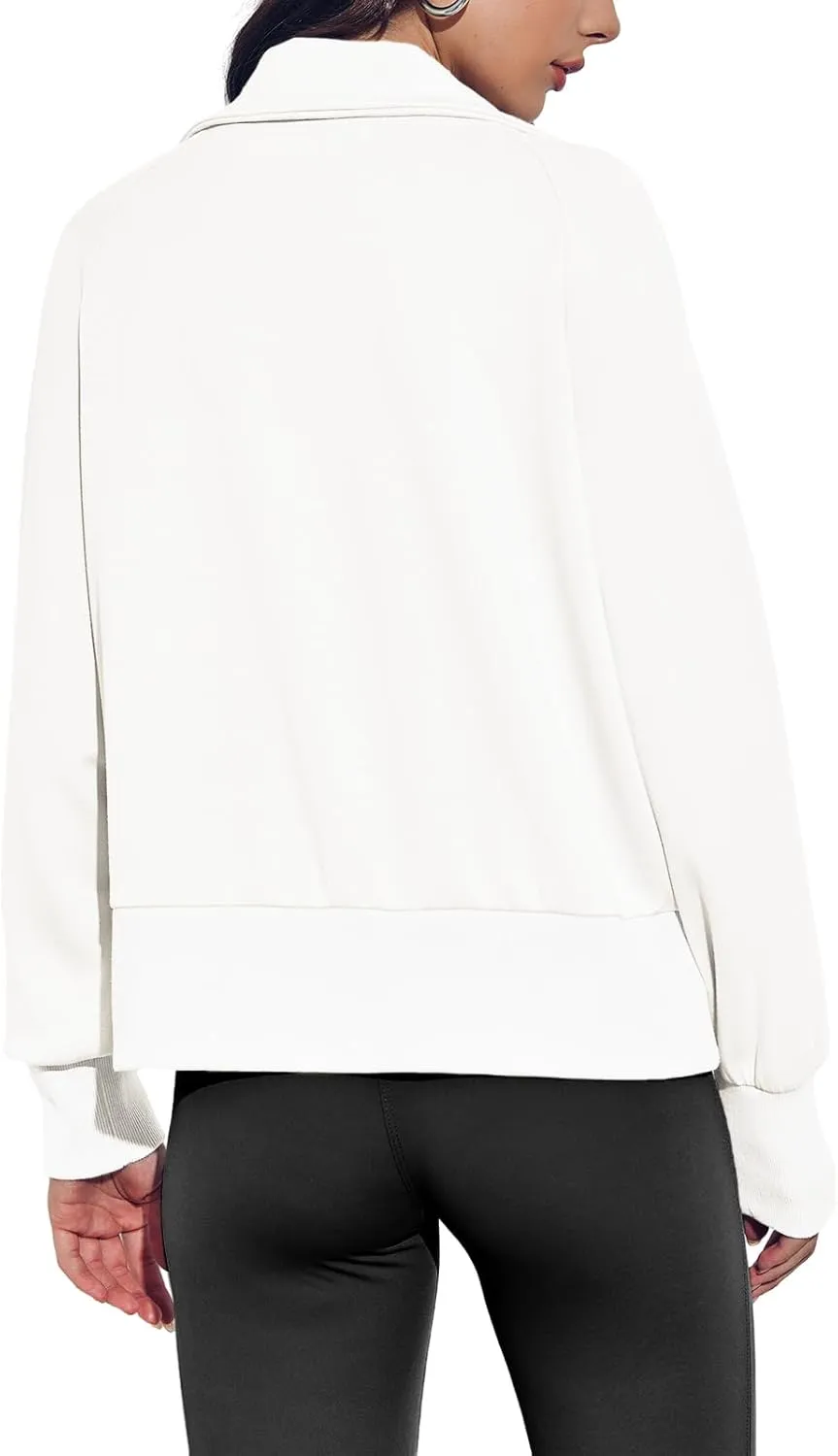Fisoew Women's Zip up Sweatshirt Collared Neck Long Sleeve Loose Casual Lightweight Jacket with Pockets